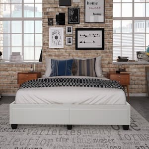 Parma Upholstered Faux Leather Platform Storage Bed, Queen, White