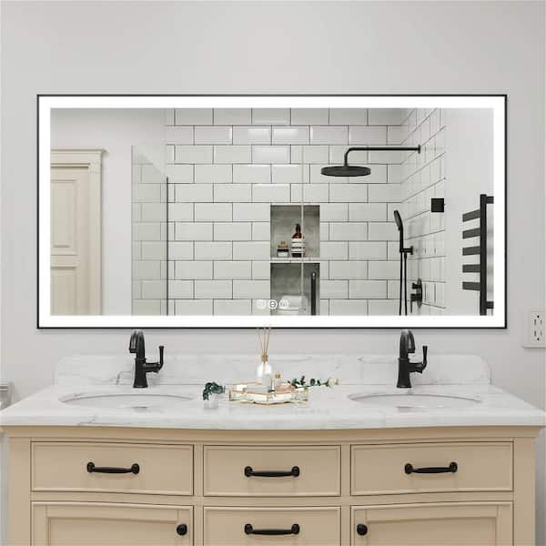 INSTER MOC 72 in. W x 36 in. H Large Rectangular Framed LED Lighted Wall Mount Bathroom Vanity Mirror with Memory Function