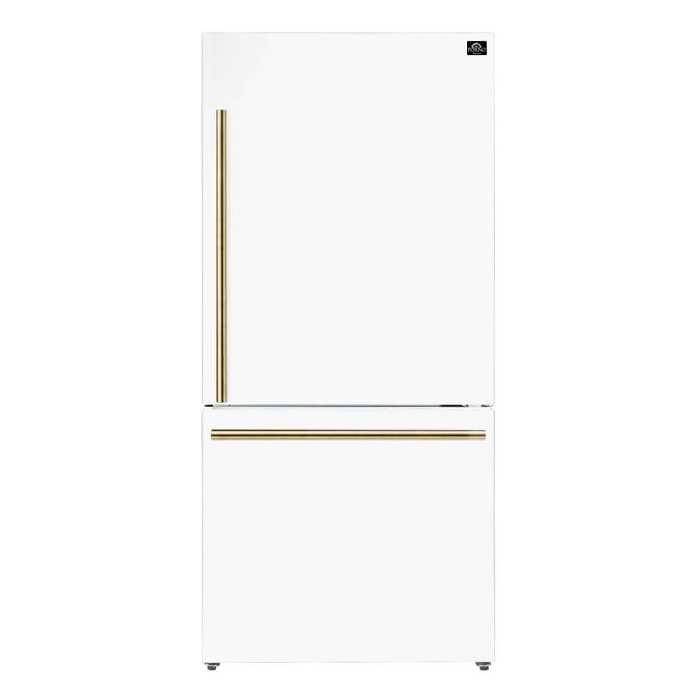 31 in. 17.2 cu. ft. Antique Brass Handles Included Milano Espresso Bottom Freezer Right Swing Door Refrigerator in White price history on PriceWatchPro