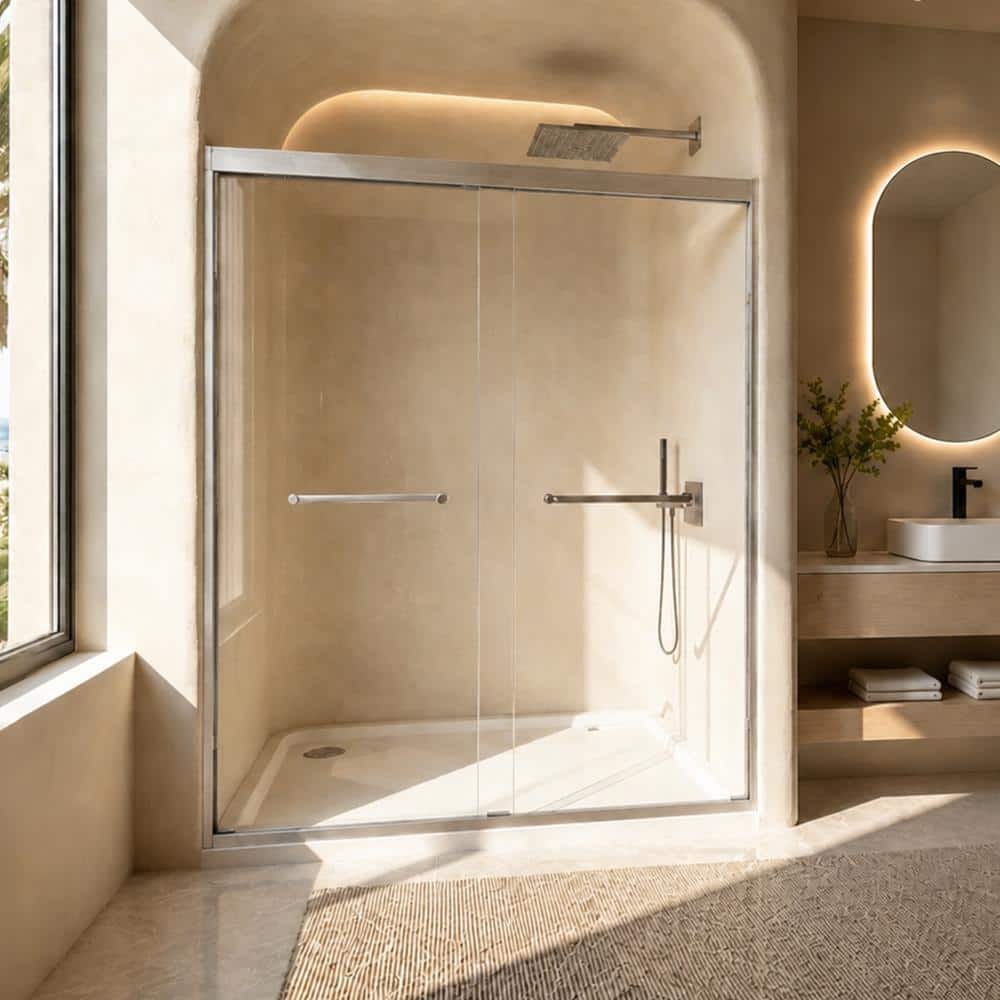 56-60 in. W x 72 in. H Double Sliding Shower Door in Brushed Nickel 5/16 in. Tempered Glass with Stainless Steel Handle price history on PriceWatchPro
