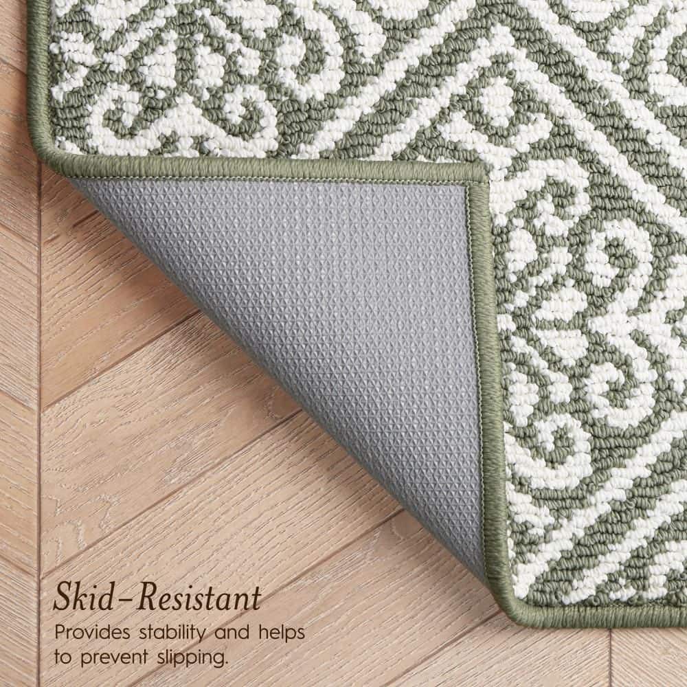 Ivory and Sage Geometric Tufted Runner Rug, 60" x 25"