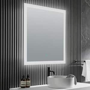 Volta 36 in. W x 36 in. H Frameless Square LED Wall Bathroom Vanity Mirror with Defogger in Silver
