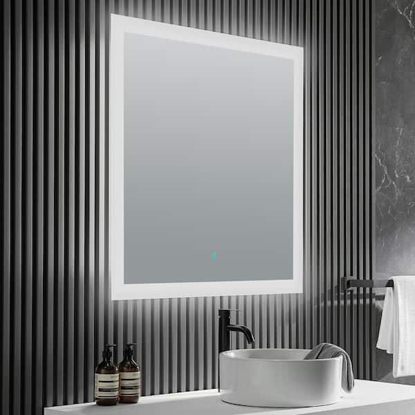 ANZZI Volta 36 in. W x 36 in. H Frameless Square LED Wall Bathroom Vanity Mirror with Defogger in Silver