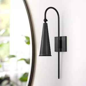 Barrett 21.3 in. 1-Light Black Cone Dimmable Vanity Light Horn Hourglass Pinhole Wall Sconce