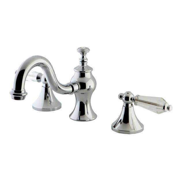 Kingston Brass Victorian Crystal 8 in. Widespread 2-Handle Mid-Arc Bathroom Faucet in Polished Chrome