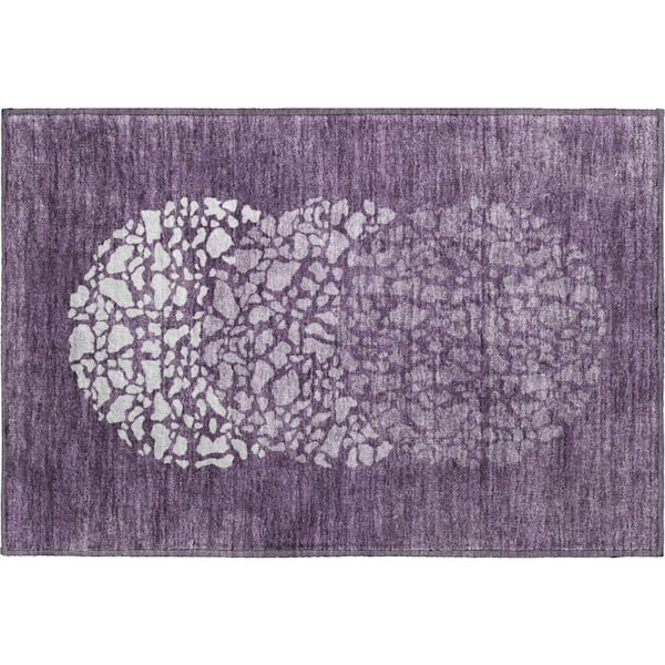Mayfield Premium Machine Washable Indoor/Outdoor Geometric AMF643 Eggplant 1 ft. 8 in. x 2 ft. 6 in. Area Rug