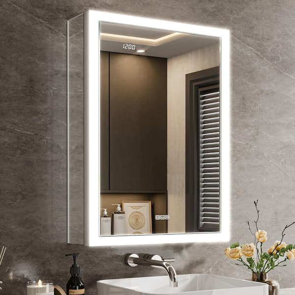 Elega 20 in. W x 26 in. H Rectangular Aluminum Recessed/Wall Mount Dimmable Fogless Lighted Medicine Cabinet with Mirror