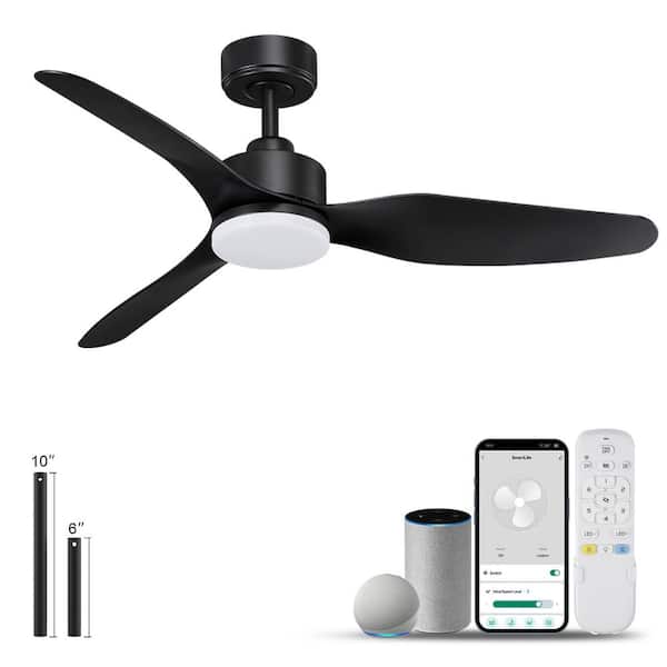 48 in.Smart Outdoor Indoor Black Ceiling Fans with LED Lights and Remote,WIFI Alexa App Workable,Quiet DC Motor,Dimmable