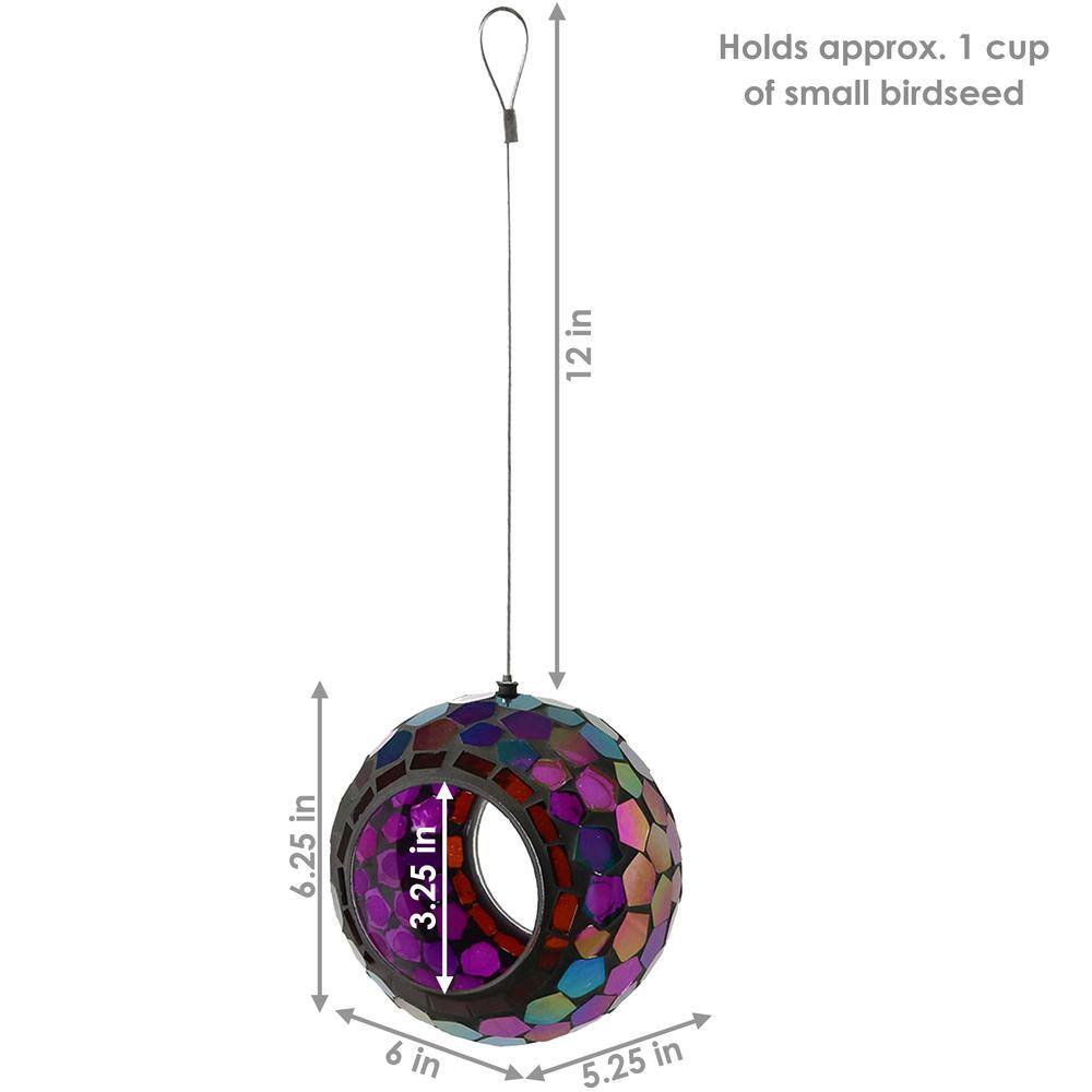 Iridescent Purple Mosaic Glass Hanging Bird Feeder, 6-Inch