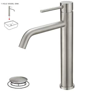 Modern Single Hole Single Handle Vessel Sink Faucet Bathroom Vanity Sink Faucet With Pop Up Drain in Brushed Nickel