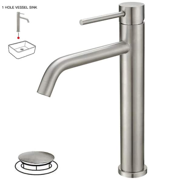 HOMEMYSTIQUE Single Handle Vessel Sink Faucet with Drain Kit Included in Brushed Nickel