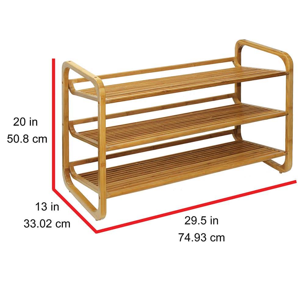 20 in. H 12-Pair 3-Tier Brown Bamboo Shoe Rack