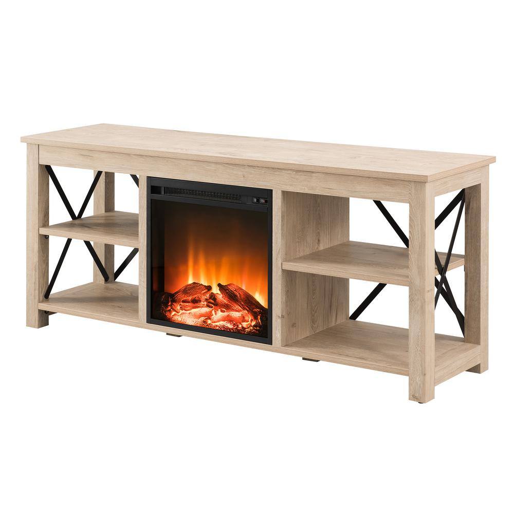 Camden&Wells - Sawyer Log Fireplace TV Stand for TVs Up to 65" - White Oak