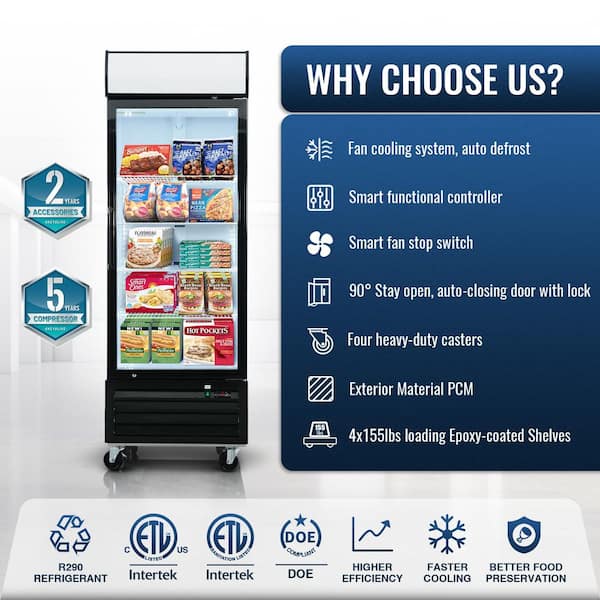 27 in. 19.3 Cu. Ft. Commercial Merchandiser Auto / Cycle Defrost Upright Freezer in Black with Glass Door and LED Panel