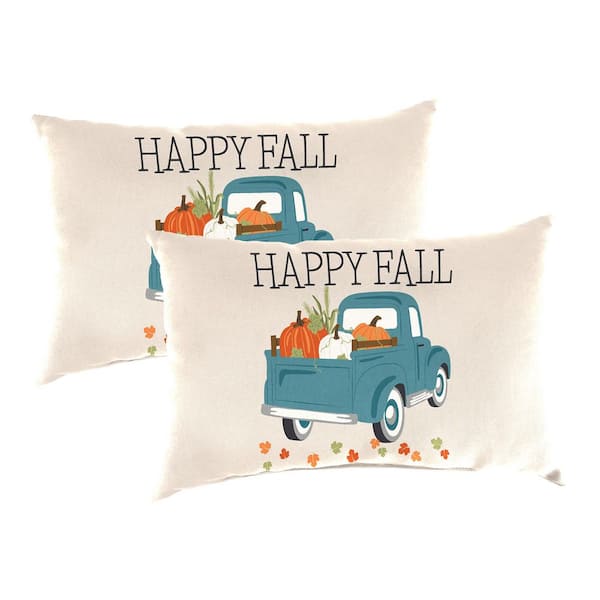 Jordan Manufacturing 18 in. L x 12 in. W x 4 in. T Rectangular Outdoor Lumbar Throw Pillow in Happy Fall Truck (2-Pack)