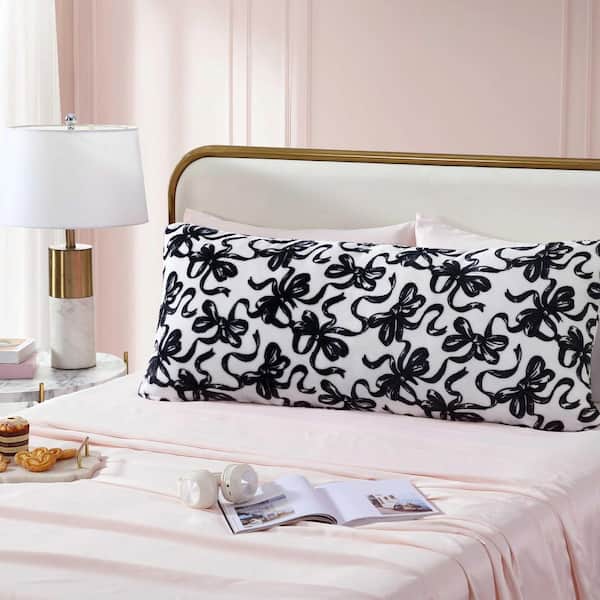 Ballet Bows White/Black/Grey 1-Piece 48 x 20 Plush Fleece Decorative Pillow