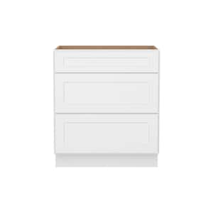 Easy-DIY 30 in. W x 24 in. D x 34.5 in. H Ready to Assemble Drawer Base Kitchen Cabinet in Shaker White with 3-Drawers