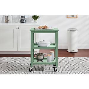 Endive Green Multi-Purpose Wooden Rolling Kitchen or Microwave Cart with 3 Storage Shelves (23" W)
