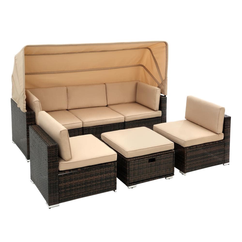 Harper & Bright Designs Black 4-Piece Wicker Outdoor Sectional Set Day ...