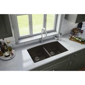 Undermount Quartz Composite 32 in. 50/50 Double Bowl Kitchen Sink in Brown