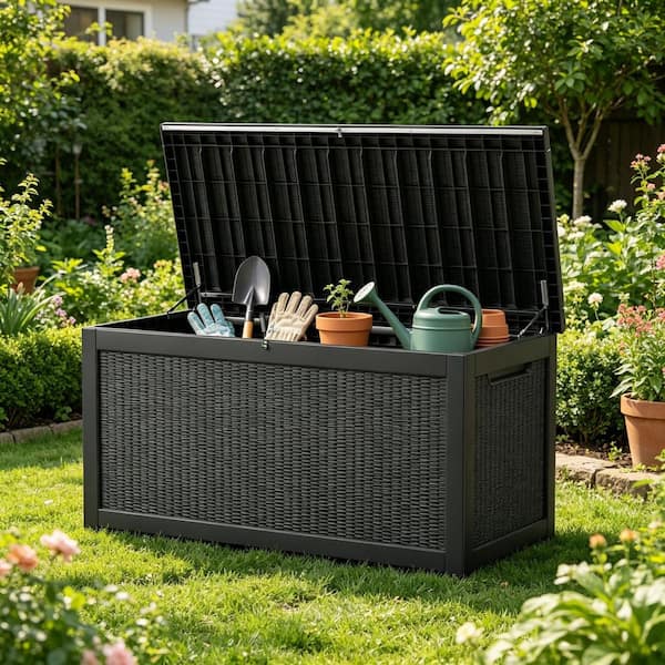 260 Gal. Waterproof Outdoor Resin Storage Deck Box, Large Lockable Capacity, Versatile Deck Storage Bench