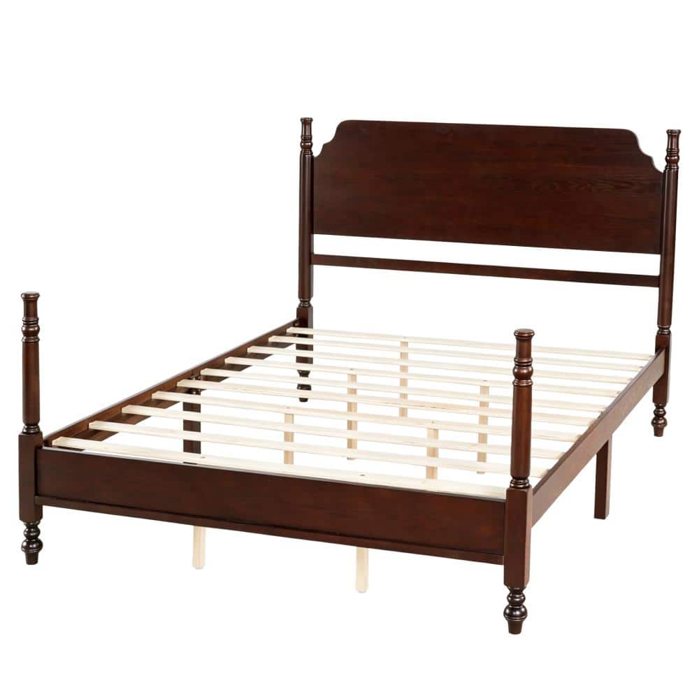 Dark Walnut Wood Frame Queen Size Platform Bed