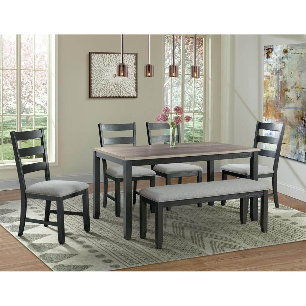 Picket House Furnishings Kona Gray 6-Piece Dining Set-Table, 4-Chairs and Bench, Black -  DMT3006DS