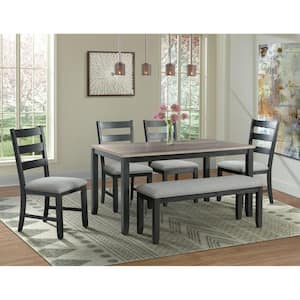 Picket House Furnishings Kona Gray 6-Piece Dining Set-Table, 4-Chairs and Bench