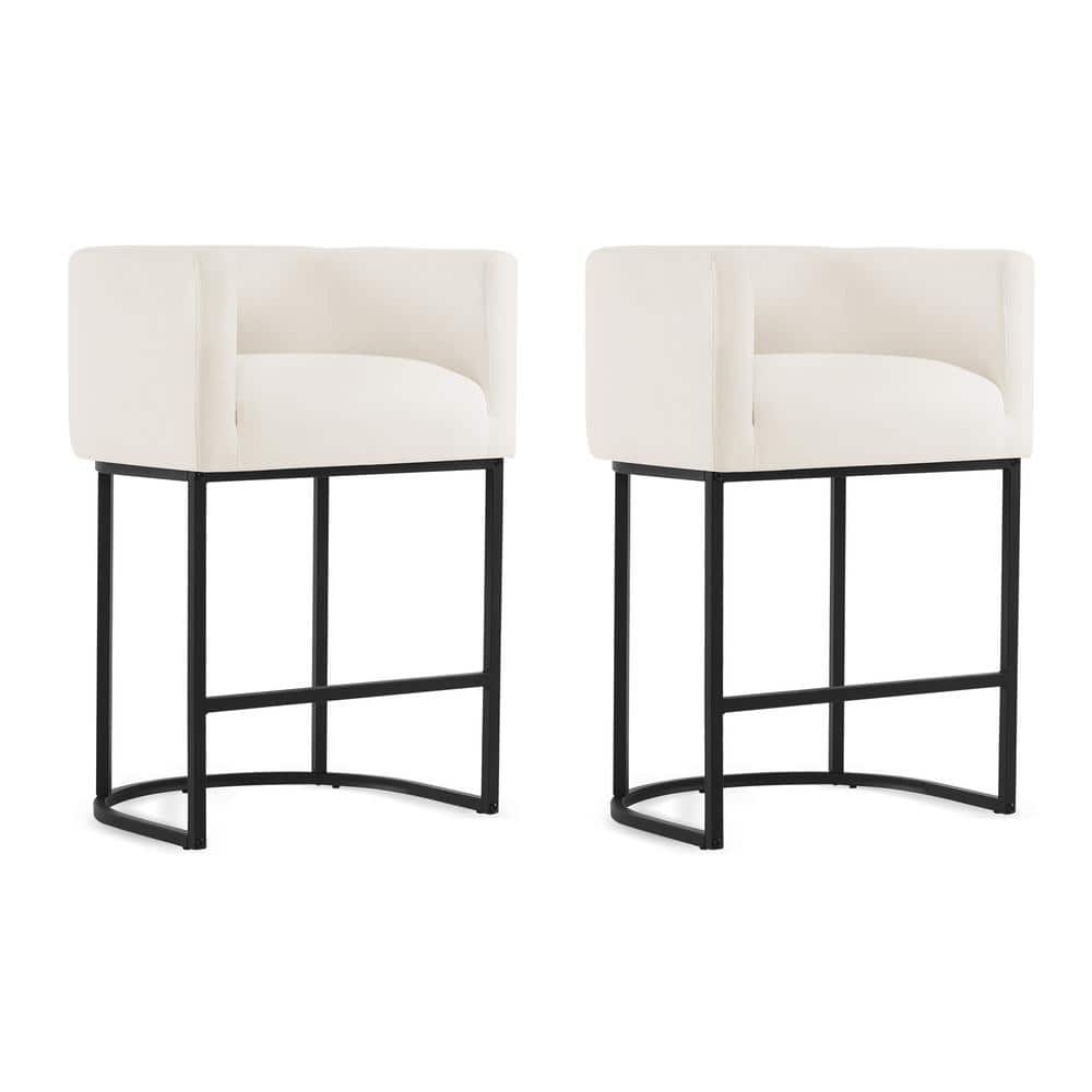 Beige and Black Metal Frame Counter Height Stools, Set of 2