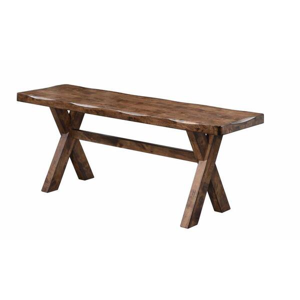 Benjara Brown Wooden Trestle Style Base Bench 62 in. L x 39.5 in. W x ...