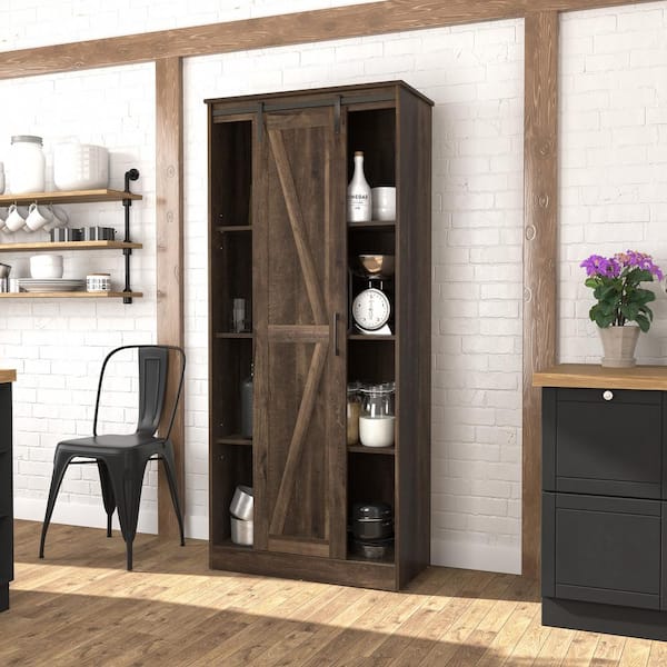 Hillsdale Furniture Powell Wood Kitchen Pantry with 1 Sliding Barn Door, Dusty Oak