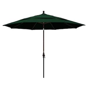 11 ft. Bronze Aluminum Market Patio Umbrella with Crank Lift in Forest Green Sunbrella