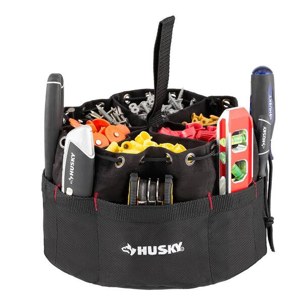 10 in. 19-Compartment Heavy-Duty Canvas Small Parts Organizer Bucket  Storage Tool Pouch in Black