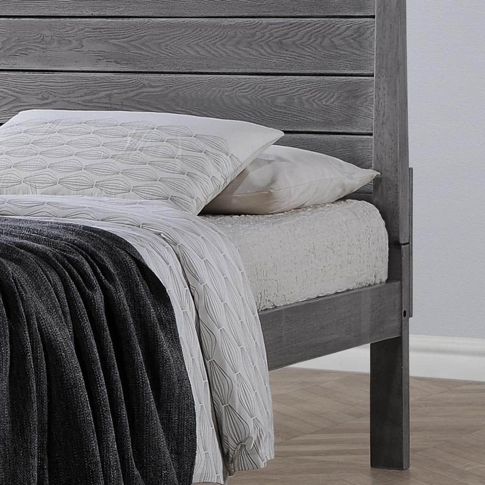 Rustic Gray Solid Wood Queen Platform Bed with Headboard