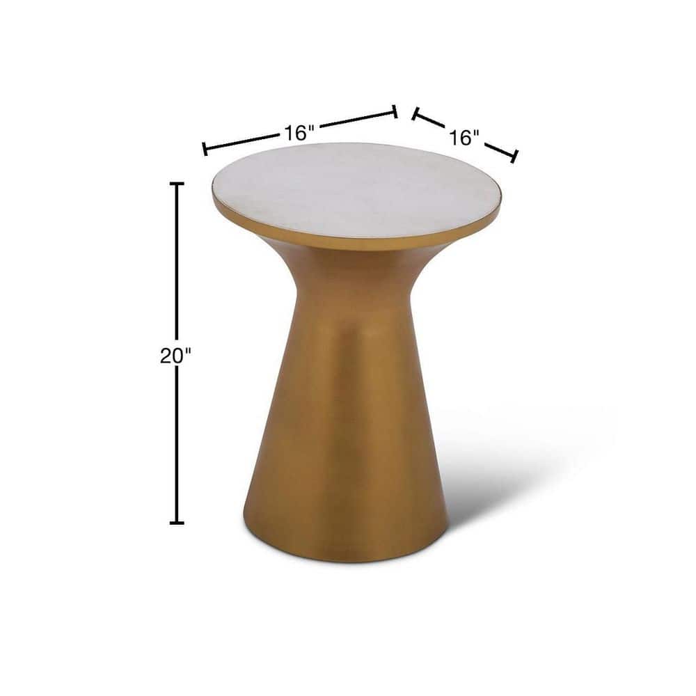 Jaipur 16" Round Gold Metal and Marble End Table