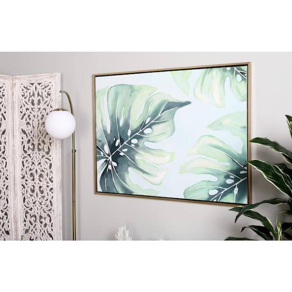 CosmoLiving by Cosmopolitan 1- Panel Leaf Monstera Framed Wall Art with Gold Frame 47 in. x 36 in.