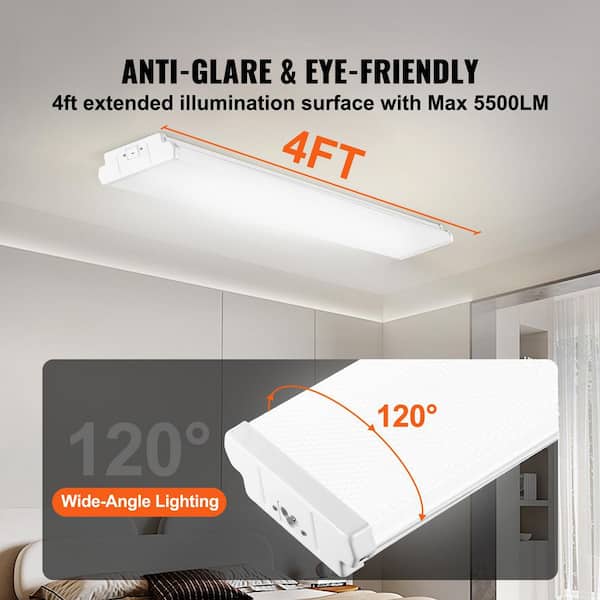 4-Pack 4 ft. 5500 Lumens, Integrated LED, LED Wraparound Light, 50-Watt, Ceiling Light Fixtures, Daylight LED, 6500 K