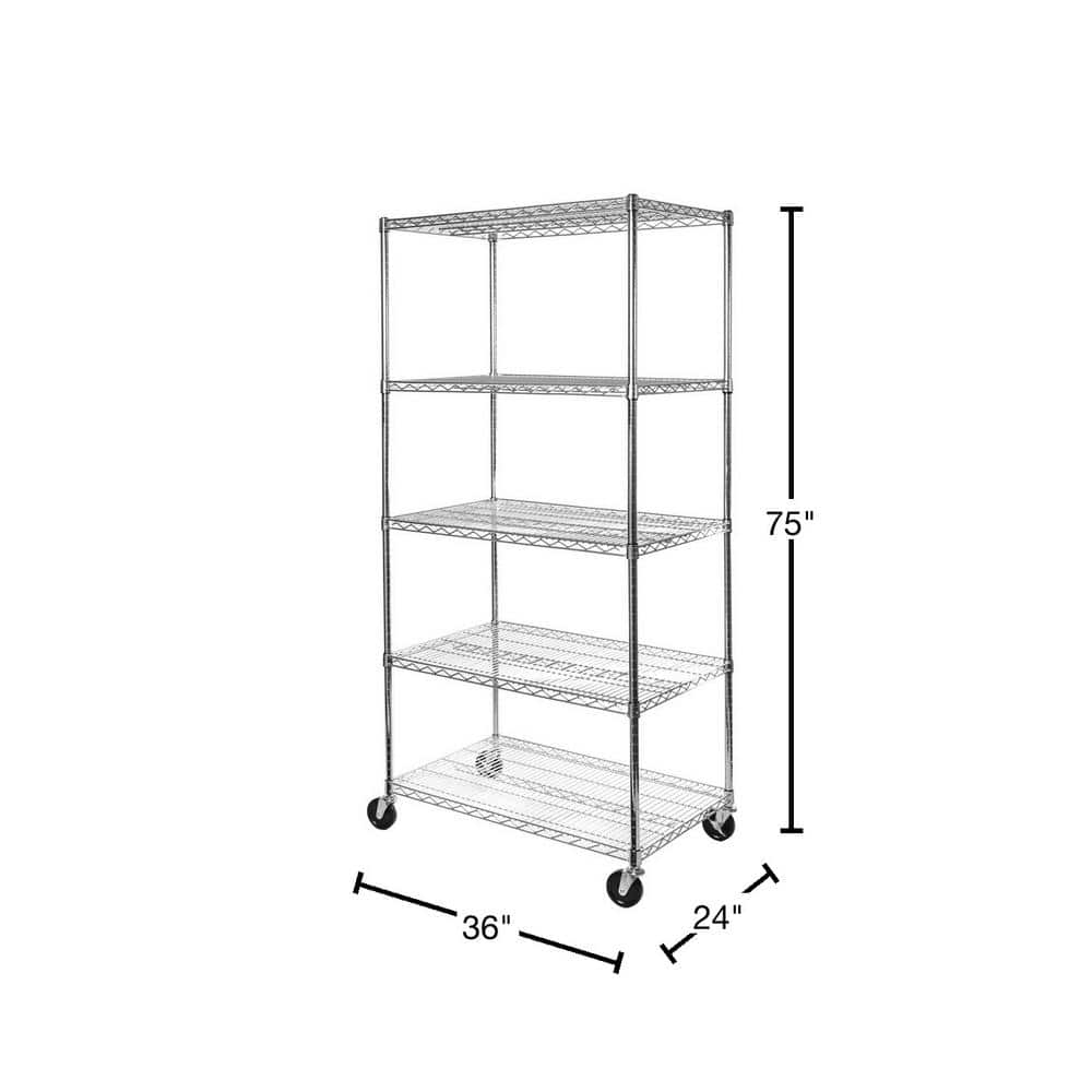 UltraDurable 5-Tier NSF-Certified Steel Wire Shelving with Wheels, 36" x 24"