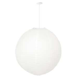 Orb 60-Watt 1-Light White Hanging Lantern Pendant-Light with Round Fabric Shade and White Hardwire