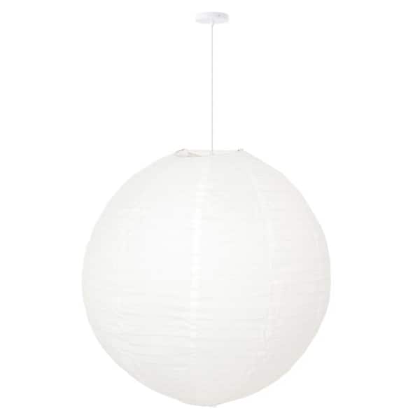 MPG Orb 24 in. 60-Watt 1-Light White Hanging Lantern Pendant-Light with Round Fabric Shade and White Hardwire