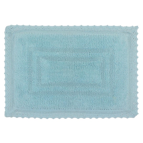 Opulent Reversible 100% Cotton Bath Rug Set, Mat Non Slip, 17x24 Rectangle, Aqua