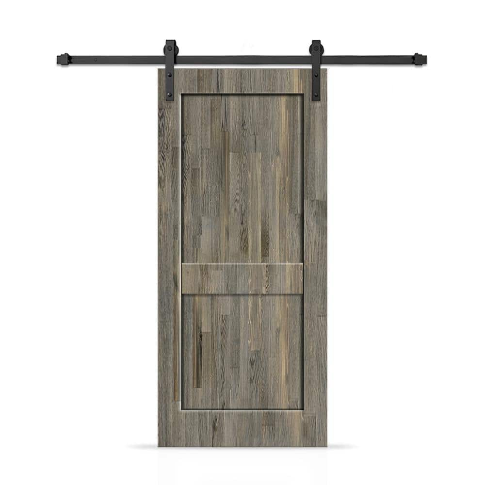 32 in. x 84 in. 2 Panel Shaker Hollow Core Weather Gray Stained Pine Wood Interior Sliding Barn Door with Hardware Kit price history on PriceWatchPro
