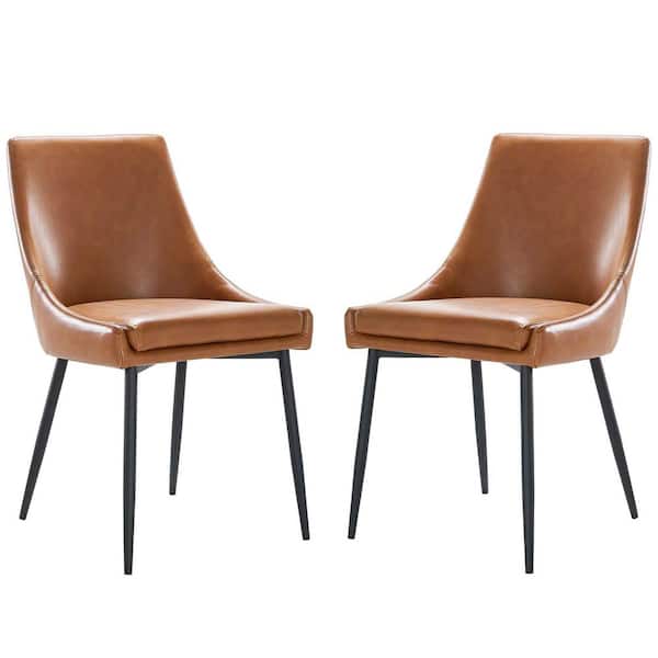MODWAY Viscount Black Tan Faux Leather Dining Chairs - (Set of 2)