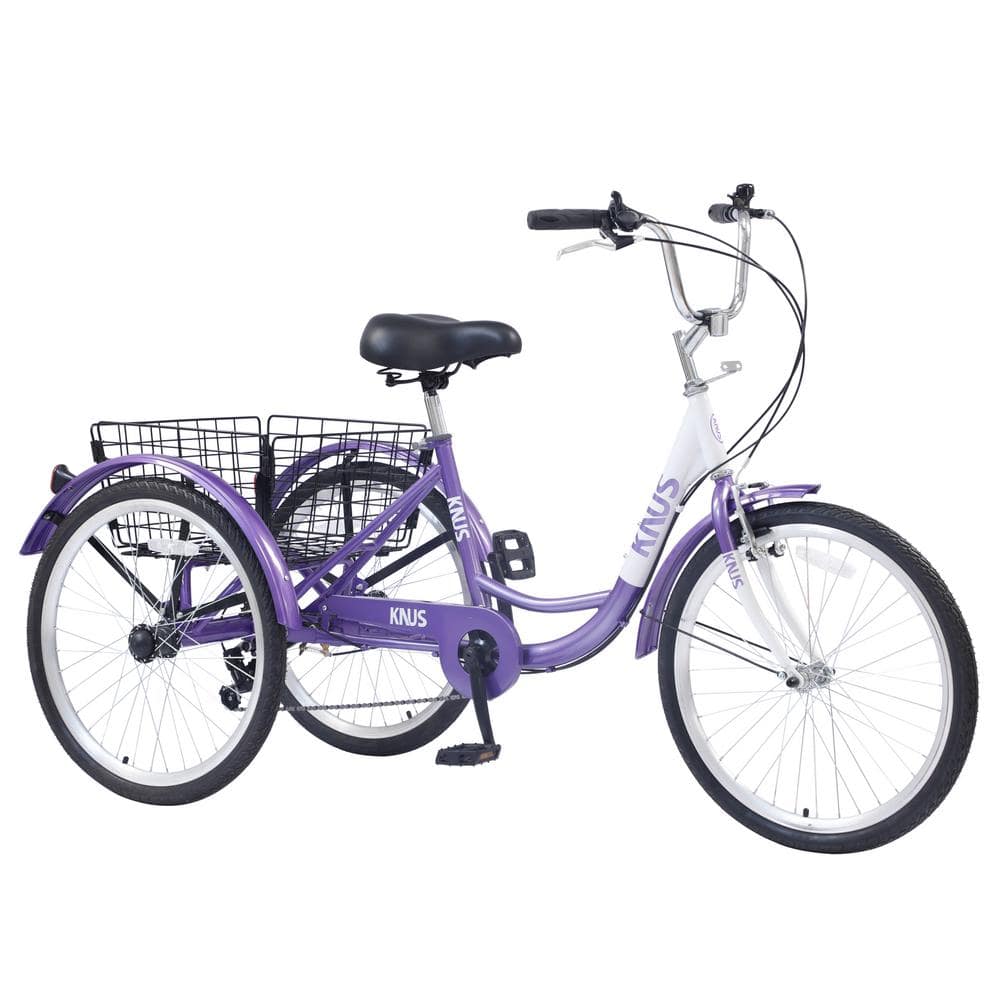 24 in Steel Adult 7 Speed Cruiser Bike in Purple with 3 Wheel and Shopping Basket CUUA24145RE The Home Depot