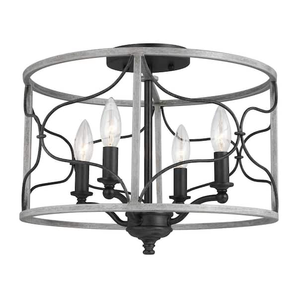 Generation Lighting Carra 15.25 in. W 4-Light White Wash Semi-Flush Mount with LED Bulbs