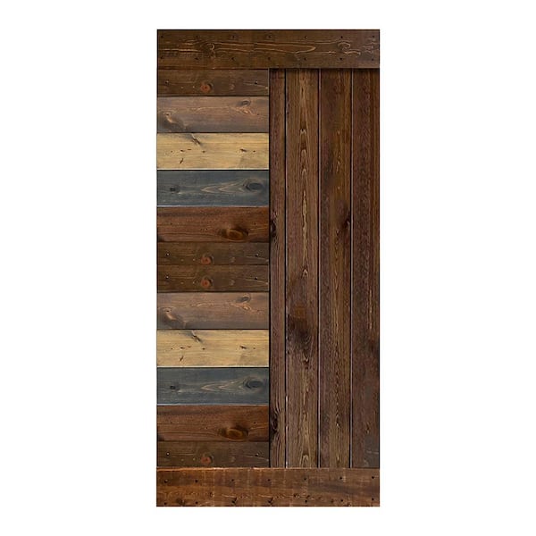 ISLIFE L Series 42 in. x 84 in. Multi-Color Finished Solid Wood Barn Door Slab - Hardware Kit Not Included
