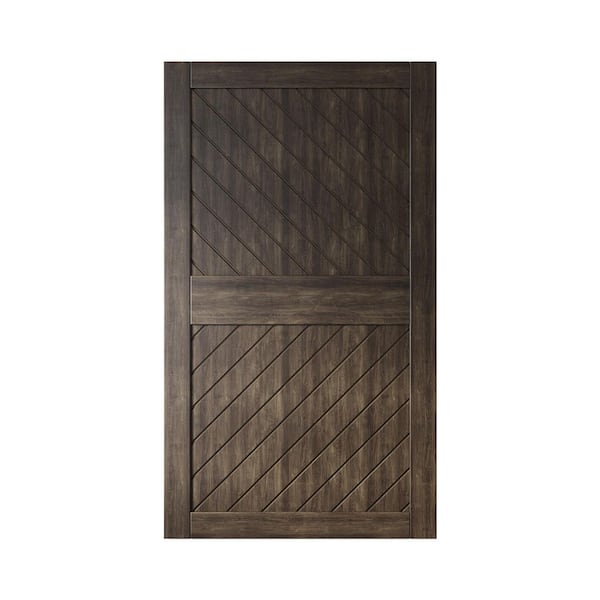 HOMACER XT4 42 in. x 84 in. C-Panel Solid Core Ebony Slanted Stripe Design Pine Wood Interior Sliding Barn Door Slab