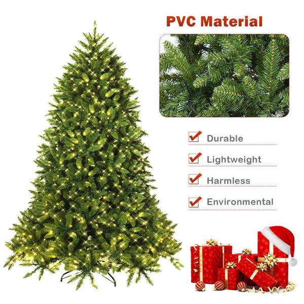 6ft Pre-lit PVC Christmas Fir Tree Hinged 8 Flash Modes w/ 650 LED Light 