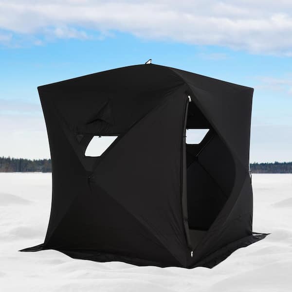 Outsunny 4-Person Ice Fishing Shelter Insulated Waterproof Portable Pop Up Ice  Tent with 2-Doors for Outdoor Fishing in Black AB1-001BK The Home Depot