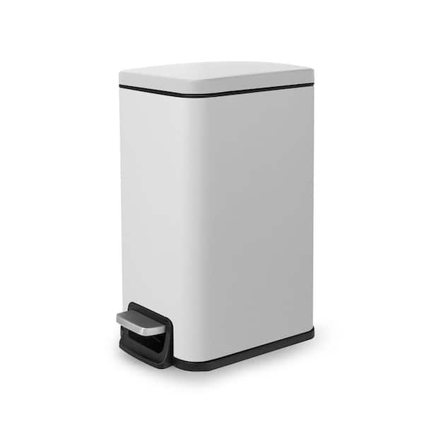 Slim Rectangular 6 L/1.6 Gal. Pedal Trash Bin with Soft Close Lid in Matte White